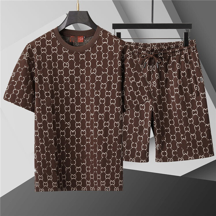 High-Quality Version, Authentic Short-Sleeve Shorts Set, Casual Sports Summer European and American Popular Collection, Round-Neck T-Shirt, Cross-Border