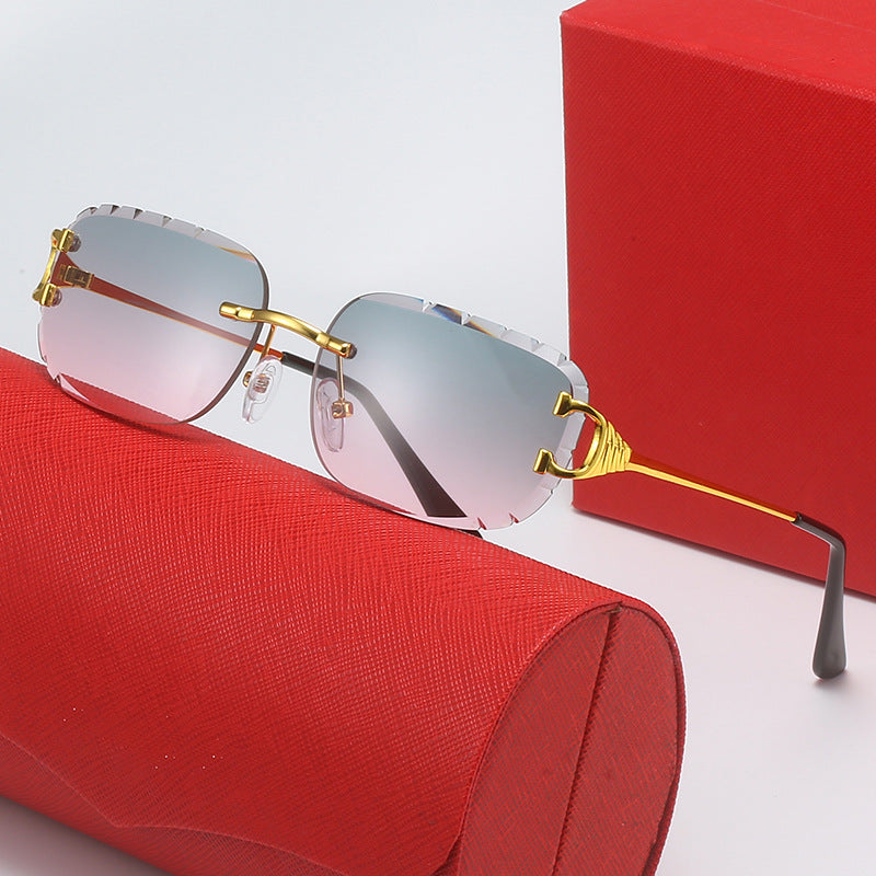 Card family frameless diamond trim square sunglasses women's European and American online popular ins street photography sunglasses trendy sunglasses