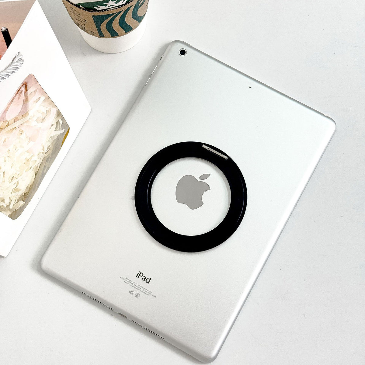 Tablet Stand with 360-Degree Rotation, Adhesive-Backed, All-Metal Desktop Lazy Stand, iPad Tablet Ring Holder