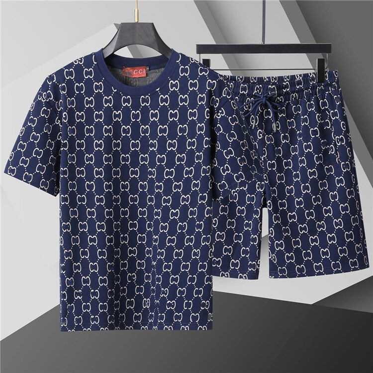 High-Quality Version, Authentic Short-Sleeve Shorts Set, Casual Sports Summer European and American Popular Collection, Round-Neck T-Shirt, Cross-Border