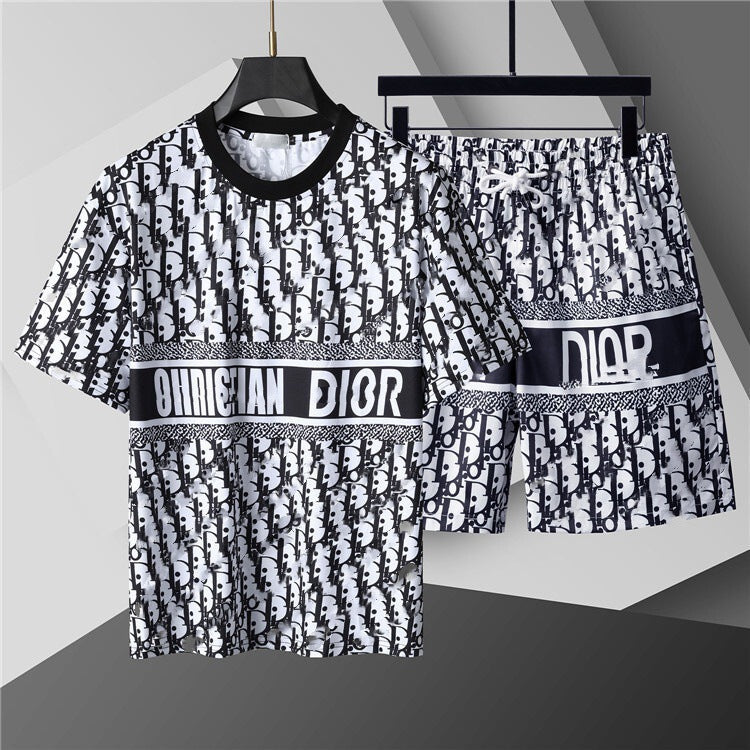 High-Quality Version, Authentic Short-Sleeve Shorts Set, Casual Sports Summer European and American Popular Collection, Round-Neck T-Shirt, Cross-Border