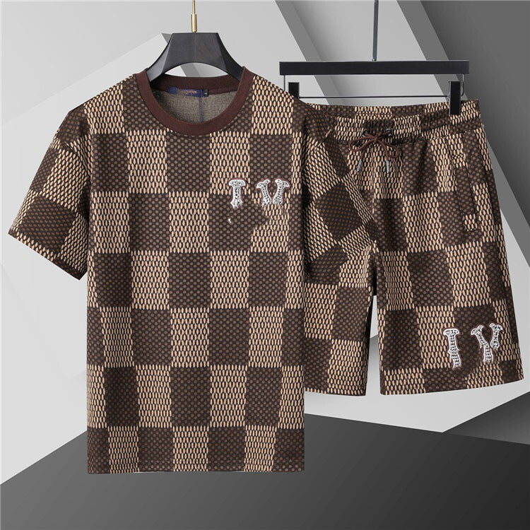 High-Quality Version, Authentic Short-Sleeve Shorts Set, Casual Sports Summer European and American Popular Collection, Round-Neck T-Shirt, Cross-Border