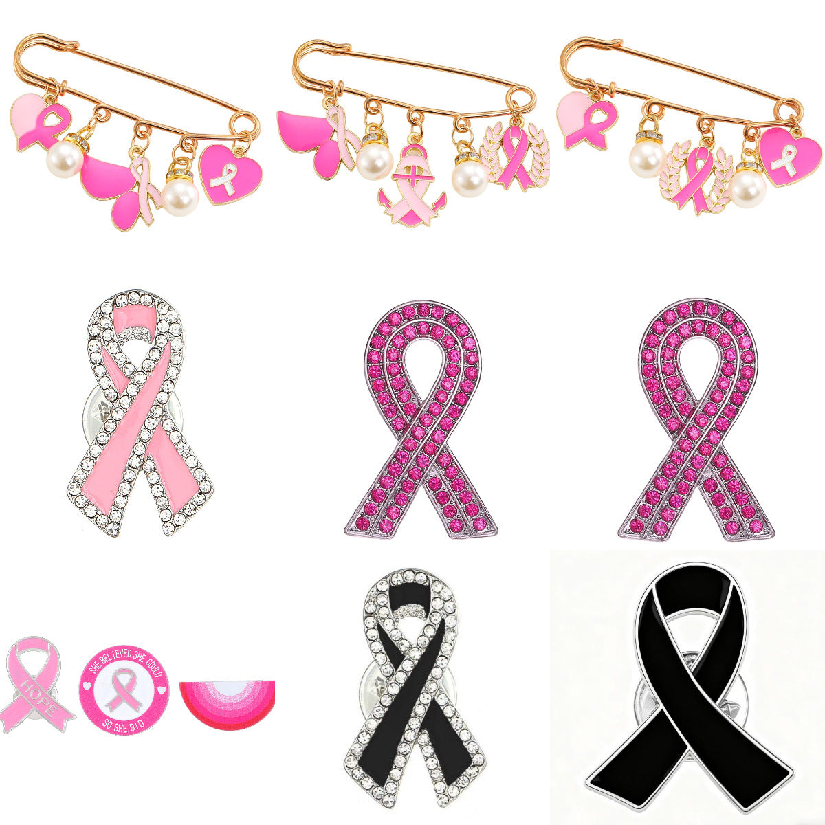 Foreign trade hot-selling ribbon brooch jewelry fashion diamond red ribbon brooch brooch activities commemorative clothing wholesale