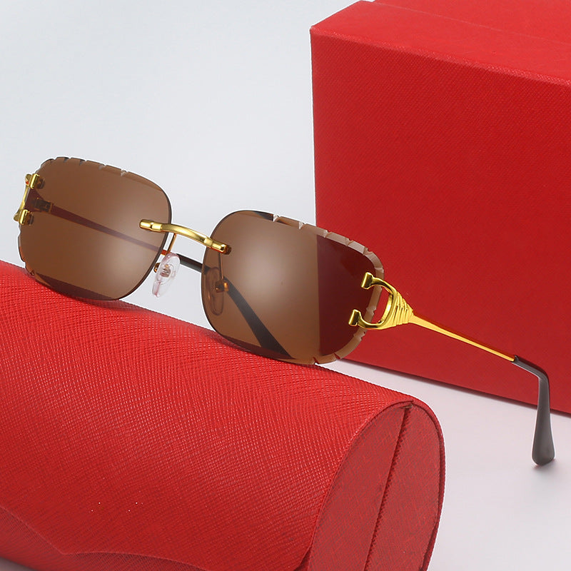 Card family frameless diamond trim square sunglasses women's European and American online popular ins street photography sunglasses trendy sunglasses