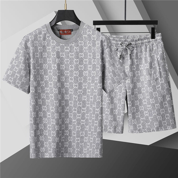 High-Quality Version, Authentic Short-Sleeve Shorts Set, Casual Sports Summer European and American Popular Collection, Round-Neck T-Shirt, Cross-Border