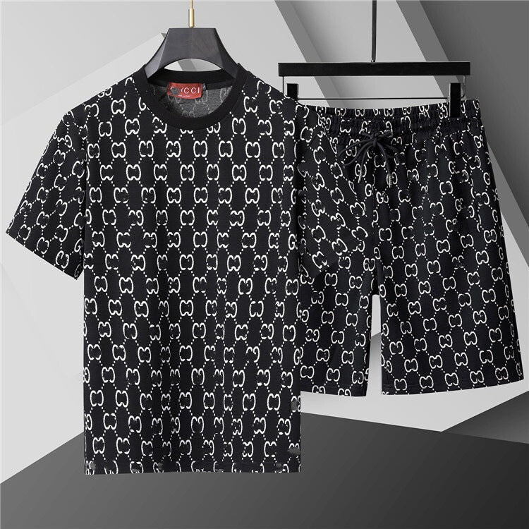 High-Quality Version, Authentic Short-Sleeve Shorts Set, Casual Sports Summer European and American Popular Collection, Round-Neck T-Shirt, Cross-Border