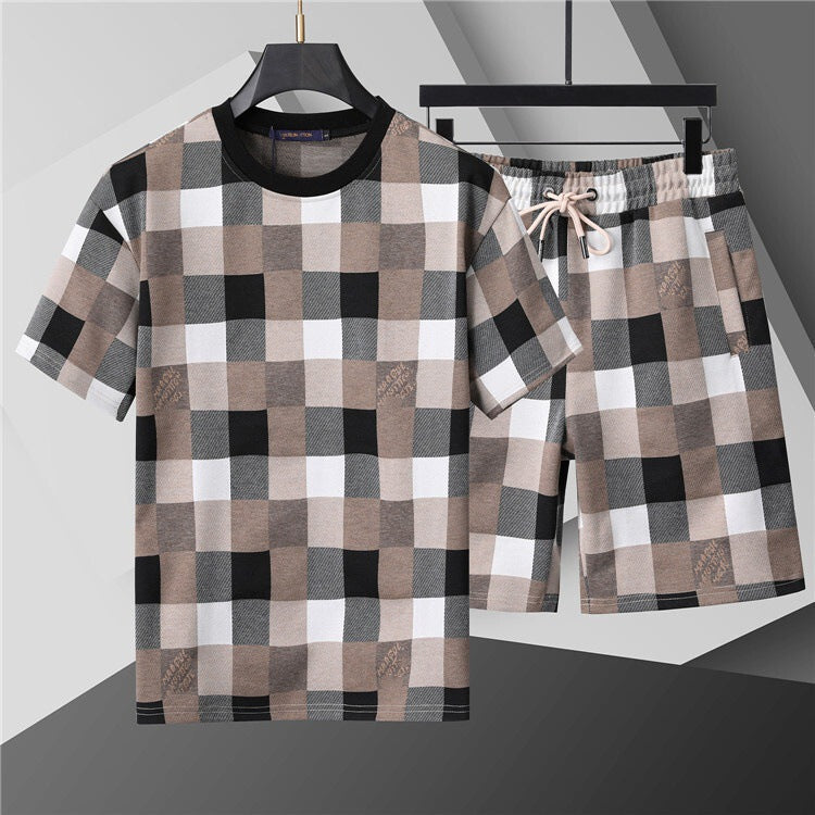 High-Quality Version, Authentic Short-Sleeve Shorts Set, Casual Sports Summer European and American Popular Collection, Round-Neck T-Shirt, Cross-Border