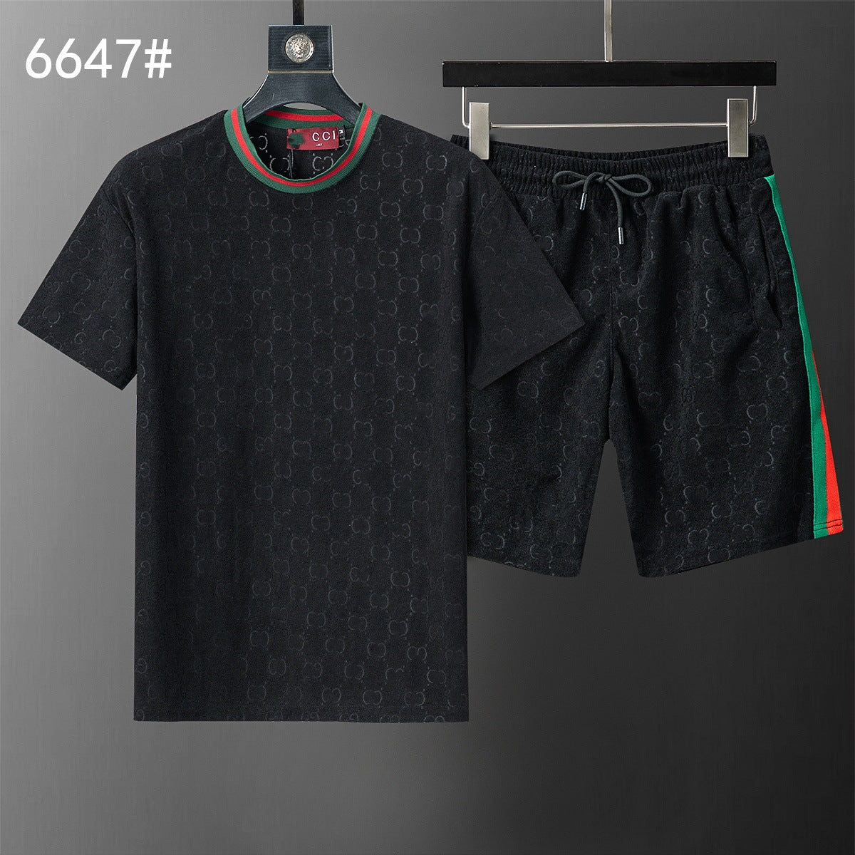 High-Quality Version, Authentic Short-Sleeve Shorts Set, Casual Sports Summer European and American Popular Collection, Round-Neck T-Shirt, Cross-Border