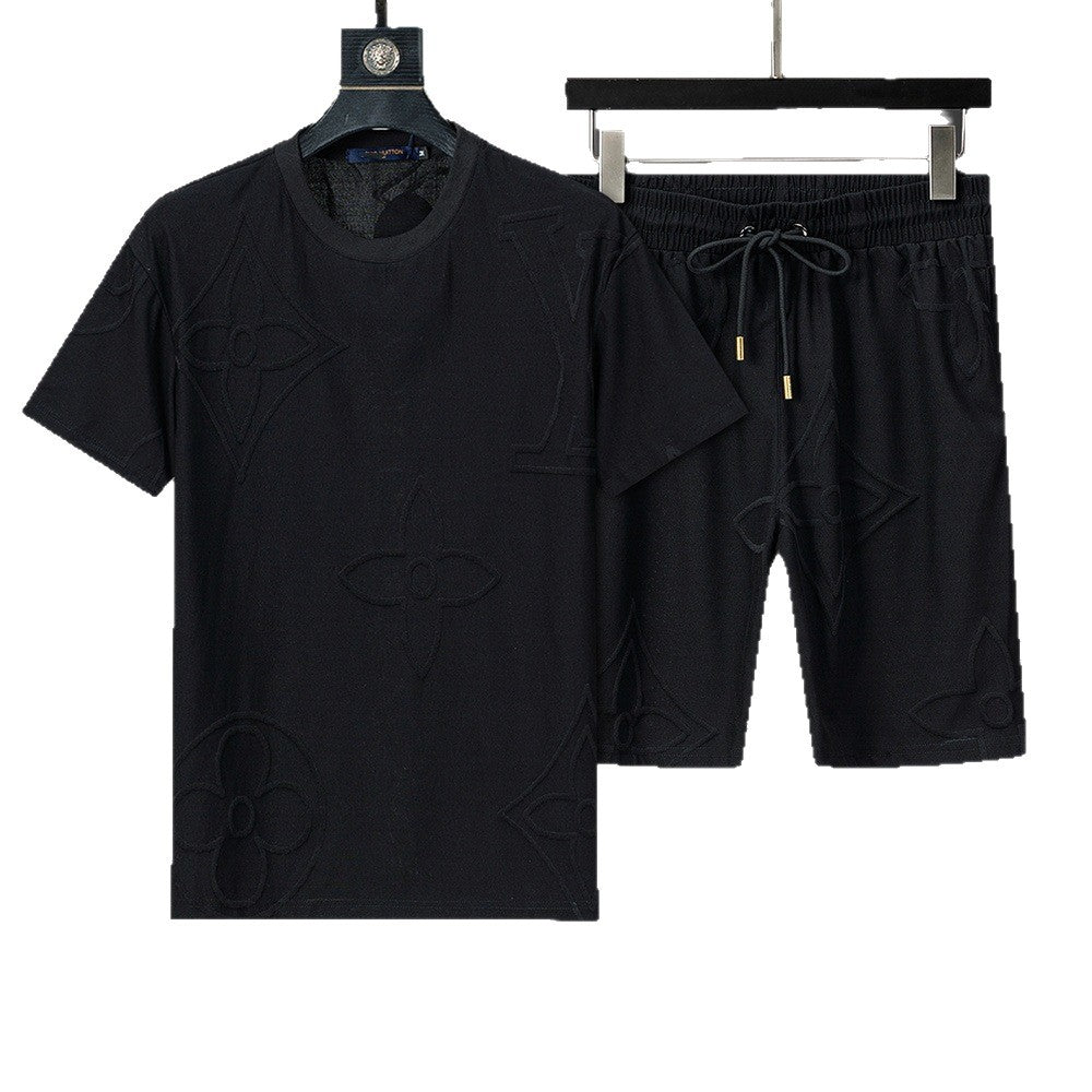High-Quality Version, Authentic Short-Sleeve Shorts Set, Casual Sports Summer European and American Popular Collection, Round-Neck T-Shirt, Cross-Border