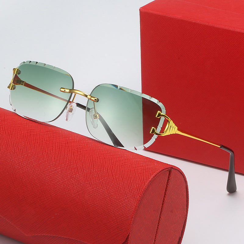Card family frameless diamond trim square sunglasses women's European and American online popular ins street photography sunglasses trendy sunglasses