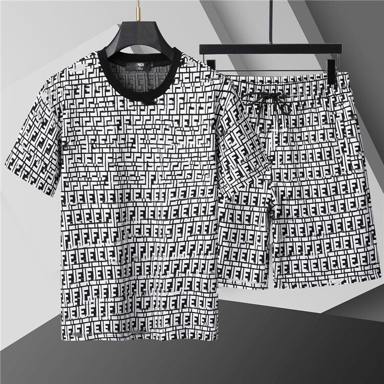 High-Quality Version, Authentic Short-Sleeve Shorts Set, Casual Sports Summer European and American Popular Collection, Round-Neck T-Shirt, Cross-Border