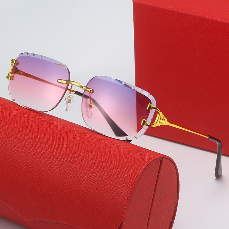 Card family frameless diamond trim square sunglasses women's European and American online popular ins street photography sunglasses trendy sunglasses