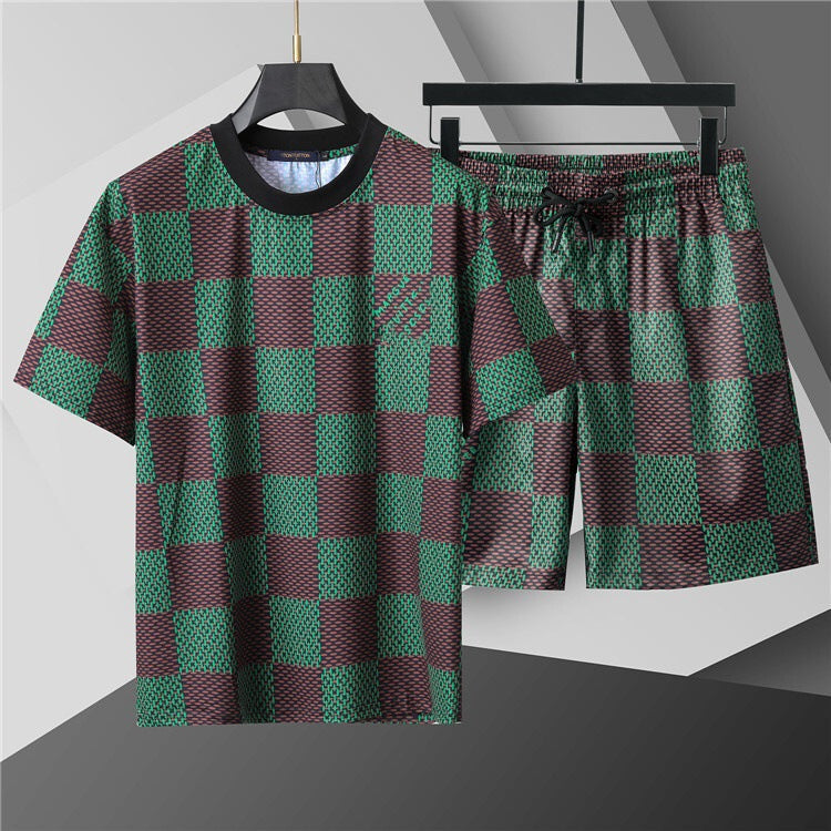 High-Quality Version, Authentic Short-Sleeve Shorts Set, Casual Sports Summer European and American Popular Collection, Round-Neck T-Shirt, Cross-Border