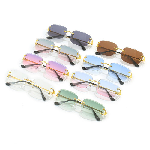 Card family frameless diamond trim square sunglasses women's European and American online popular ins street photography sunglasses trendy sunglasses