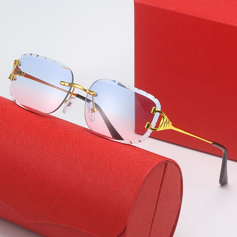Card family frameless diamond trim square sunglasses women's European and American online popular ins street photography sunglasses trendy sunglasses