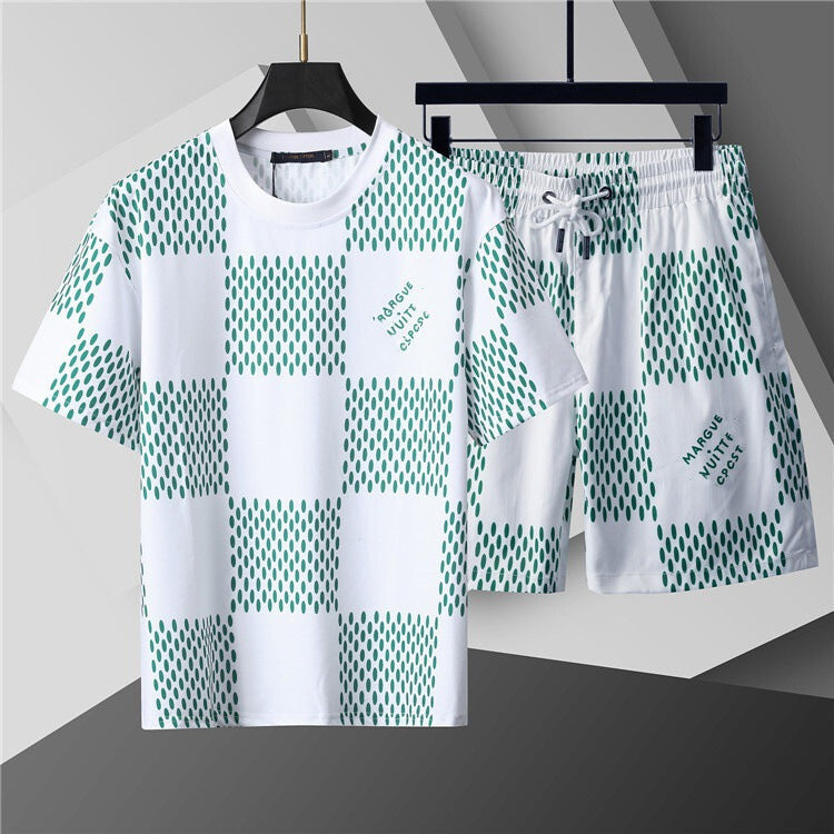 High-Quality Version, Authentic Short-Sleeve Shorts Set, Casual Sports Summer European and American Popular Collection, Round-Neck T-Shirt, Cross-Border