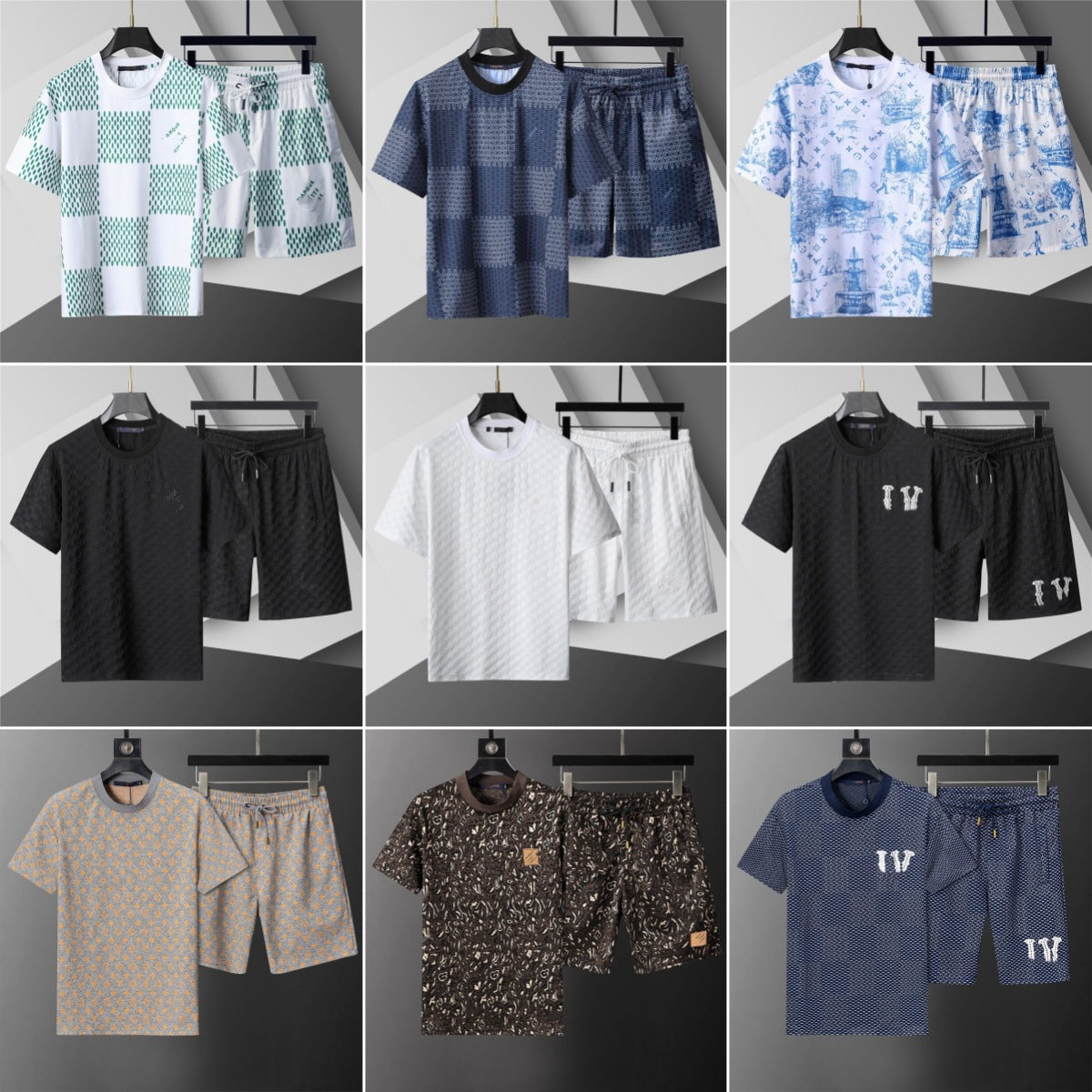 High-Quality Version, Authentic Short-Sleeve Shorts Set, Casual Sports Summer European and American Popular Collection, Round-Neck T-Shirt, Cross-Border