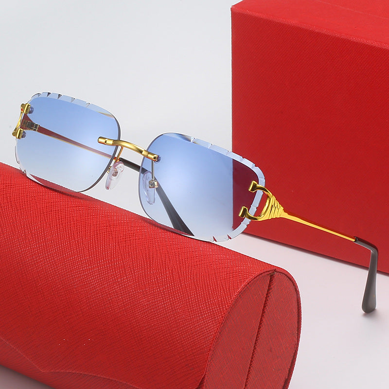 Card family frameless diamond trim square sunglasses women's European and American online popular ins street photography sunglasses trendy sunglasses