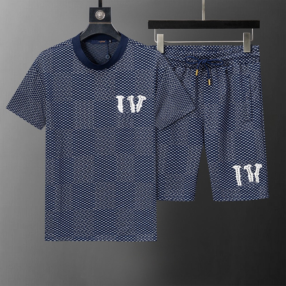 High-Quality Version, Authentic Short-Sleeve Shorts Set, Casual Sports Summer European and American Popular Collection, Round-Neck T-Shirt, Cross-Border