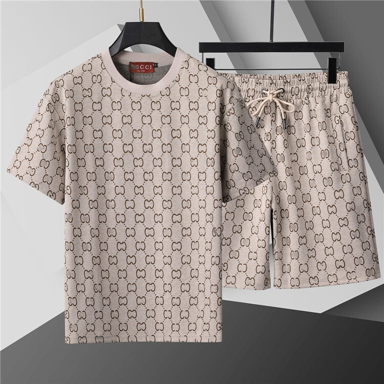 High-Quality Version, Authentic Short-Sleeve Shorts Set, Casual Sports Summer European and American Popular Collection, Round-Neck T-Shirt, Cross-Border