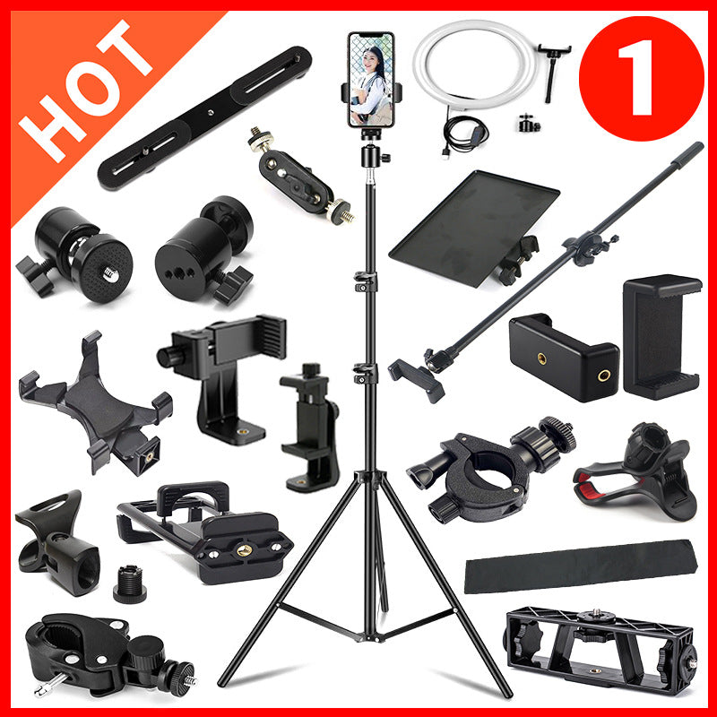 Neutral Tripod Mobile Phone Adapter Tablet Multi-Camera Horizontal and Vertical Shooting Fixed Pan-Tilt Bracket Live Broadcast Accessories Clip