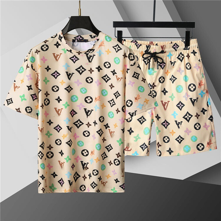High-Quality Version, Authentic Short-Sleeve Shorts Set, Casual Sports Summer European and American Popular Collection, Round-Neck T-Shirt, Cross-Border